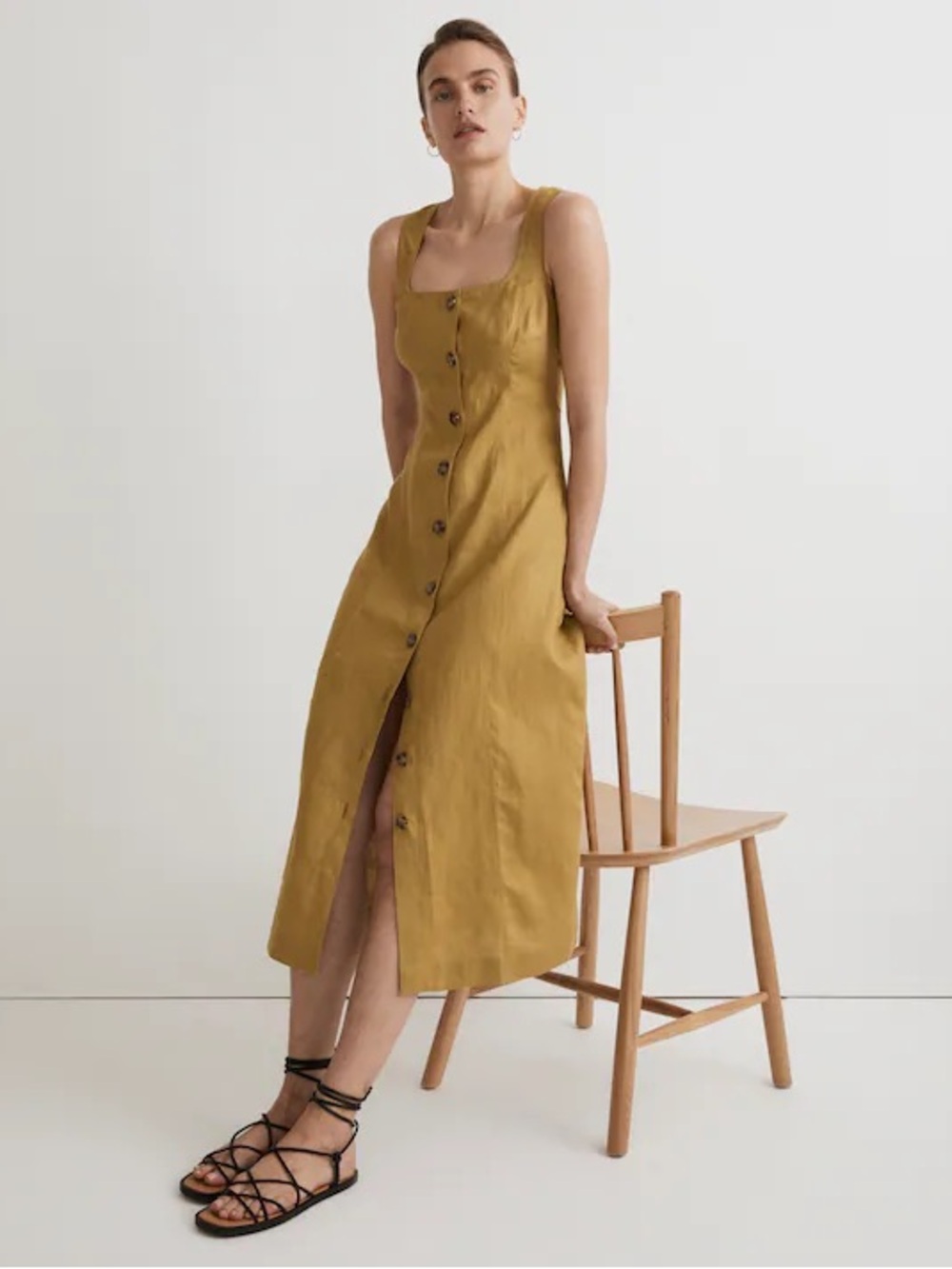 MADEWELL button front midi dress in 100% linen✨